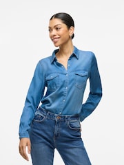 VILA Light Blue Pocket Detail Lightweight Denim Shirt - Image 3 of 3