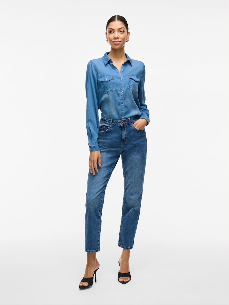 VILA Light Blue Pocket Detail Lightweight Denim Shirt - Image 4 of 6