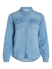 VILA Light Blue Pocket Detail Lightweight Denim Shirt - Image 5 of 6