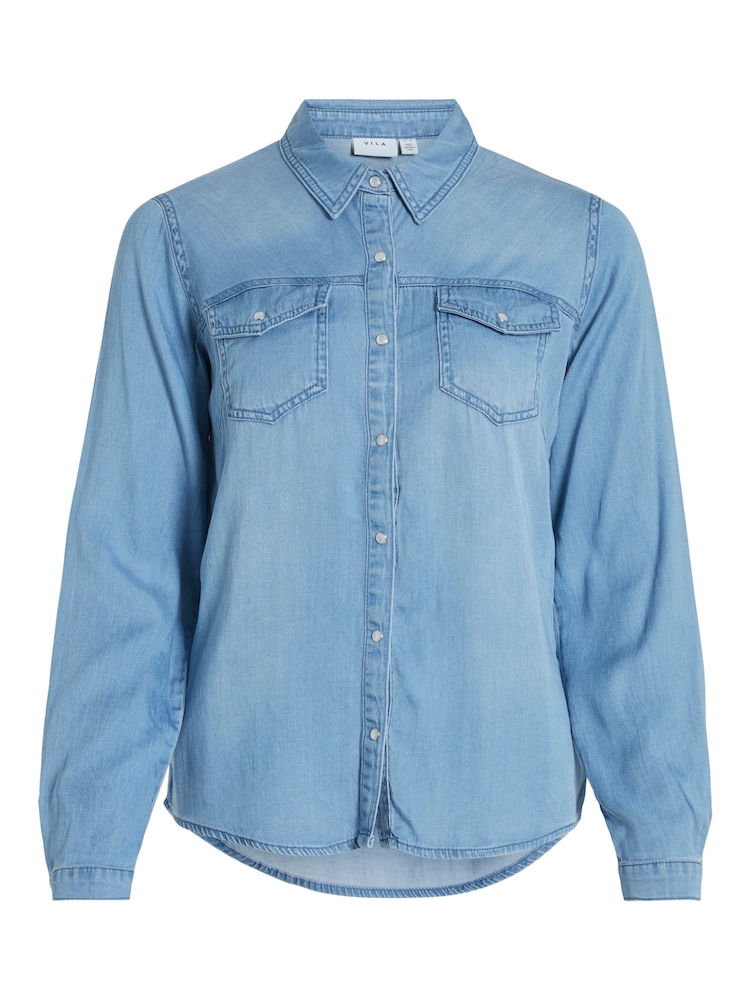 VILA Light Blue Pocket Detail Lightweight Denim Shirt - Image 5 of 6