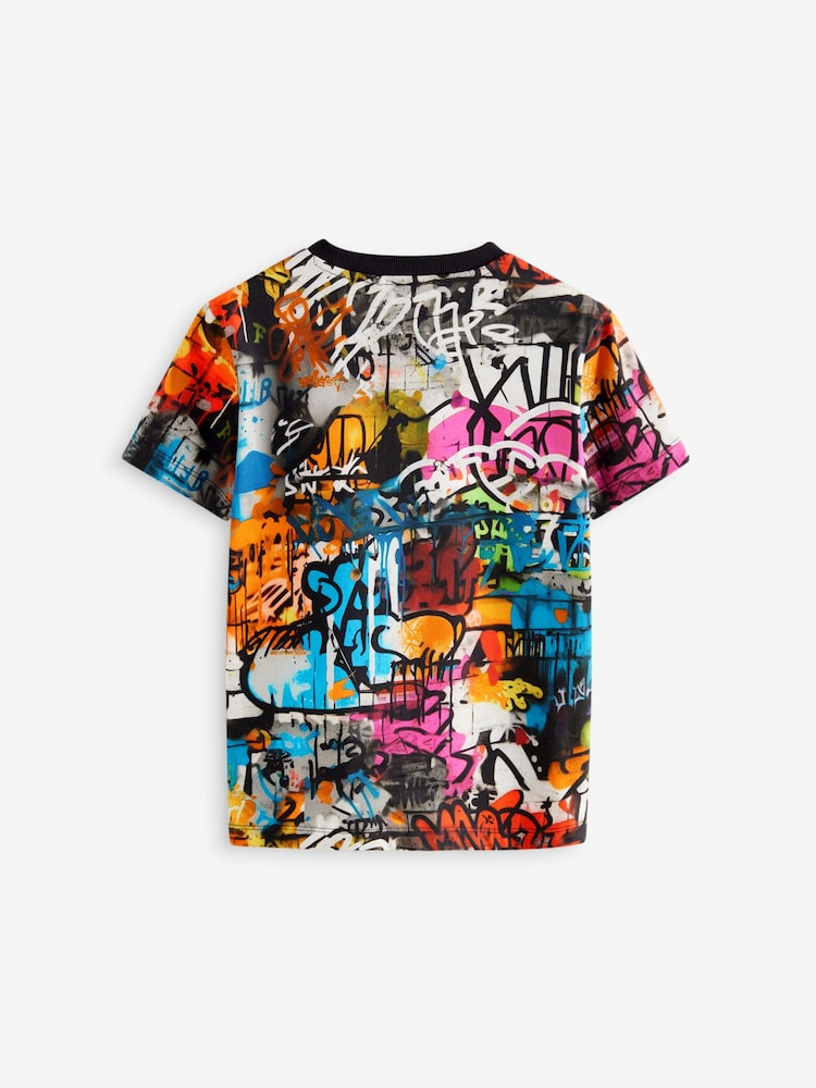 Black Graffiti Controller Short Sleeve All Over Print 100% Cotton Regular Fit T-Shirt (3-16yrs) - Image 2 of 5 Black Graffiti Controller Short Sleeve All Over Print 100% Cotton Regular Fit T-Shirt (3-16yrs) - Image 2 of 5