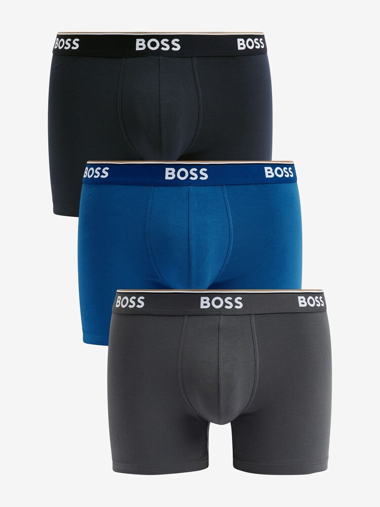 Bleu - Slips BOSS boxer en coton stretch 3 Lot à logo - Image 1 de 4
