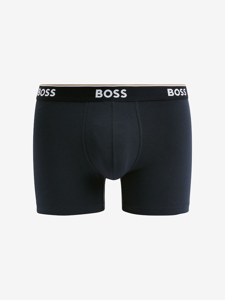 Bleu - Slips BOSS boxer en coton stretch 3 Lot à logo - Image 4 de 4