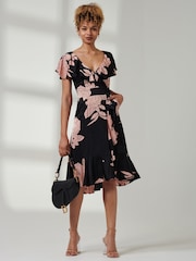 Jolie Moi Pink Deep Plunge V-Neck Midi Dress - Image 1 of 6