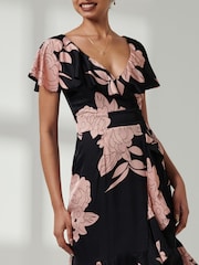 Jolie Moi Pink Deep Plunge V-Neck Midi Dress - Image 3 of 6