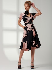 Jolie Moi Pink Deep Plunge V-Neck Midi Dress - Image 5 of 6