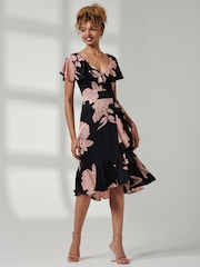 Jolie Moi Pink Deep Plunge V-Neck Midi Dress - Image 6 of 6
