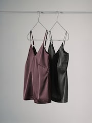 The Set Berry Red/Black 2 Pack Satin Cami Top - Image 2 of 11