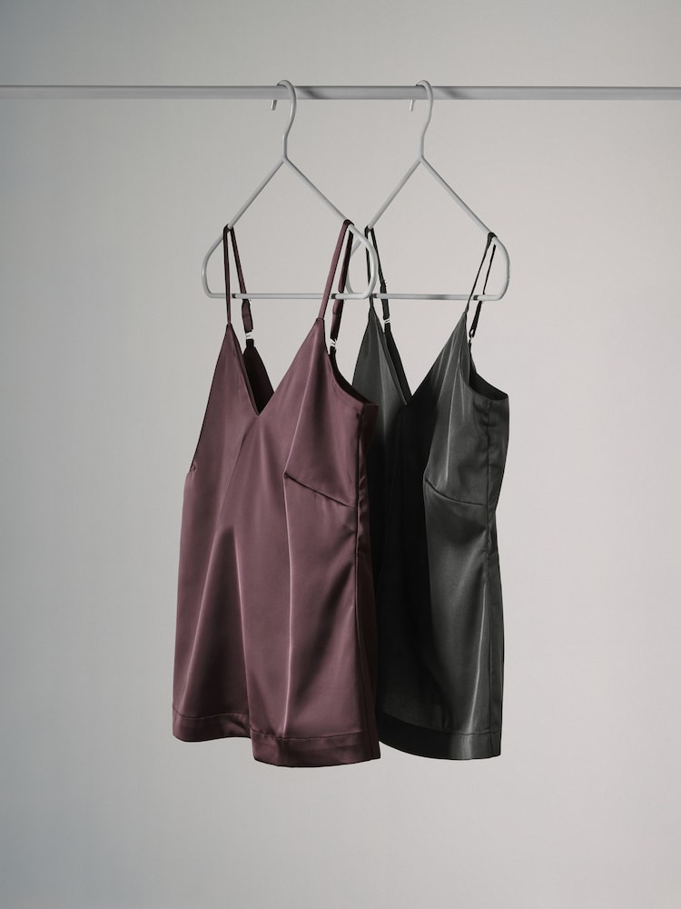 The Set Berry Red/Black 2 Pack Satin Cami Top - Image 2 of 11