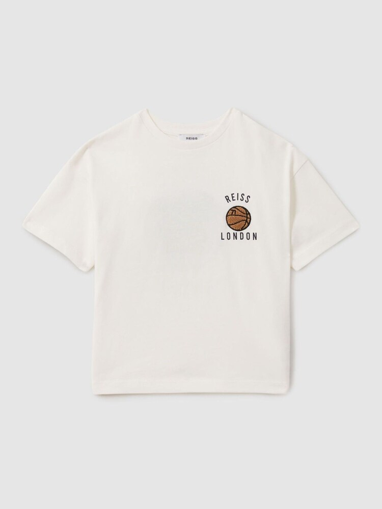 Reiss Off White Kirby Teen Oversized Cotton Basketball Motif T-Shirt - Image 1 of 6 Reiss Off White Kirby Teen Oversized Cotton Basketball Motif T-Shirt - Image 1 of 6