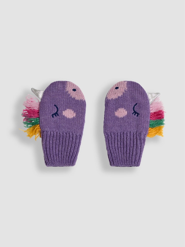 JoJo Maman Bébé Lilac Unicorn Novelty Mittens - Image 1 of 3 JoJo Maman Bébé Lilac Unicorn Novelty Mittens - Image 1 of 3