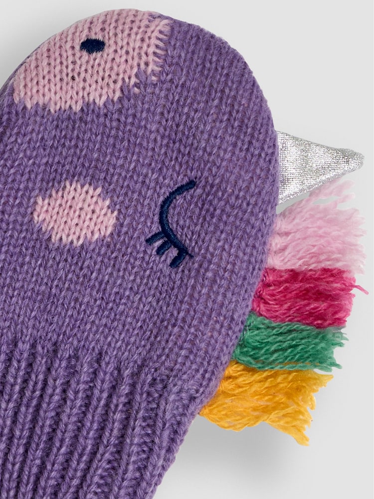 JoJo Maman Bébé Lilac Unicorn Novelty Mittens - Image 3 of 3