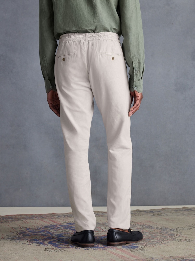 Light Grey Slim fit Premium Linen Drawstring Trousers - Image 2 of 11