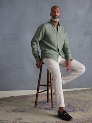 Light Grey Slim fit Premium Linen Drawstring Trousers - Image 3 of 11