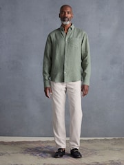 Light Grey Slim fit Premium Linen Drawstring Trousers - Image 4 of 11