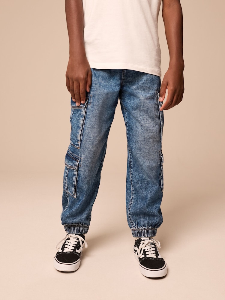 Blue Balloon Denim Cargo 100% Cotton Jeans with Elasticated Waist (3-16yrs) - Image 1 of 10
