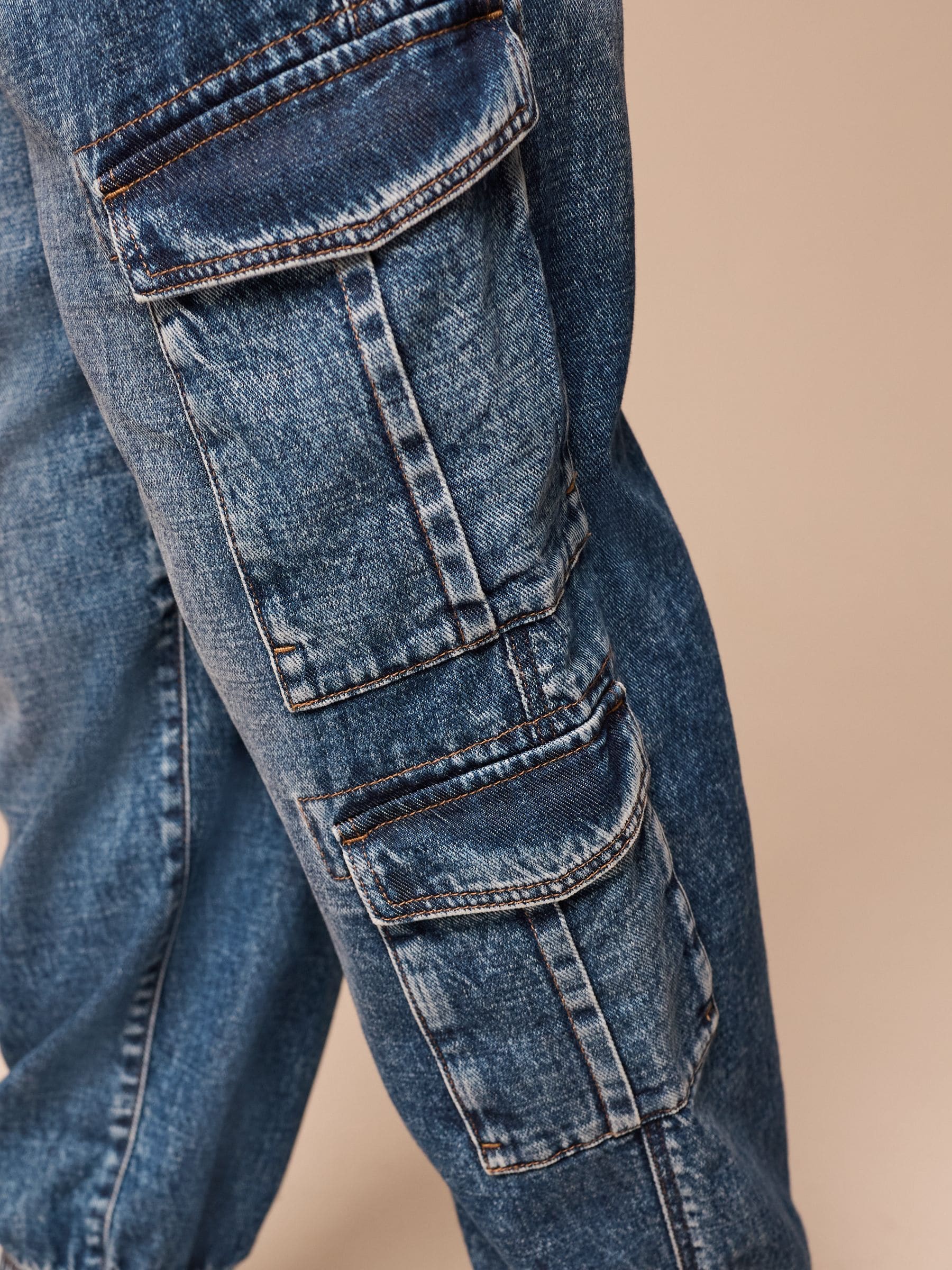 【SATIIIZ】Osf Balloon Cargo Denim Pants Buy Blue Balloon Denim Cargo 100% Cotton Jeans with