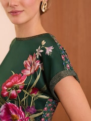 V&A | Love & Roses Green Floral Petite Satin Front Jersey Back Crew Neck T-Shirt - Image 2 of 4