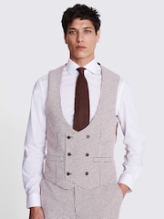 MOSS Copper Brown/White Slim Fit Copper Houndstooth Waistcoat - Image 1 of 3