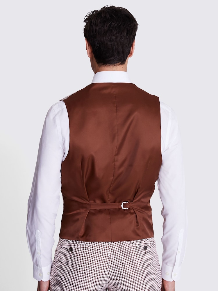 MOSS Copper Brown/White Slim Fit Copper Houndstooth Waistcoat - Image 2 of 3