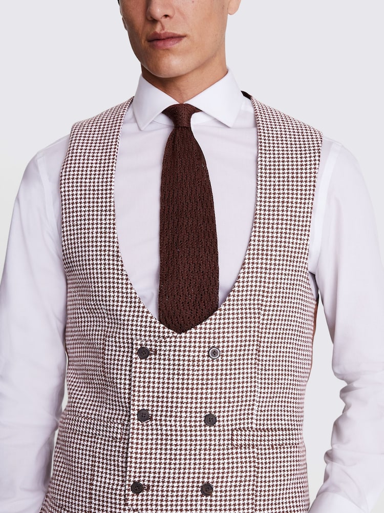 MOSS Copper Brown/White Slim Fit Copper Houndstooth Waistcoat - Image 3 of 3