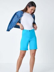 Roman Sky Blue Turned Hem Stretch Shorts - Image 2 of 5