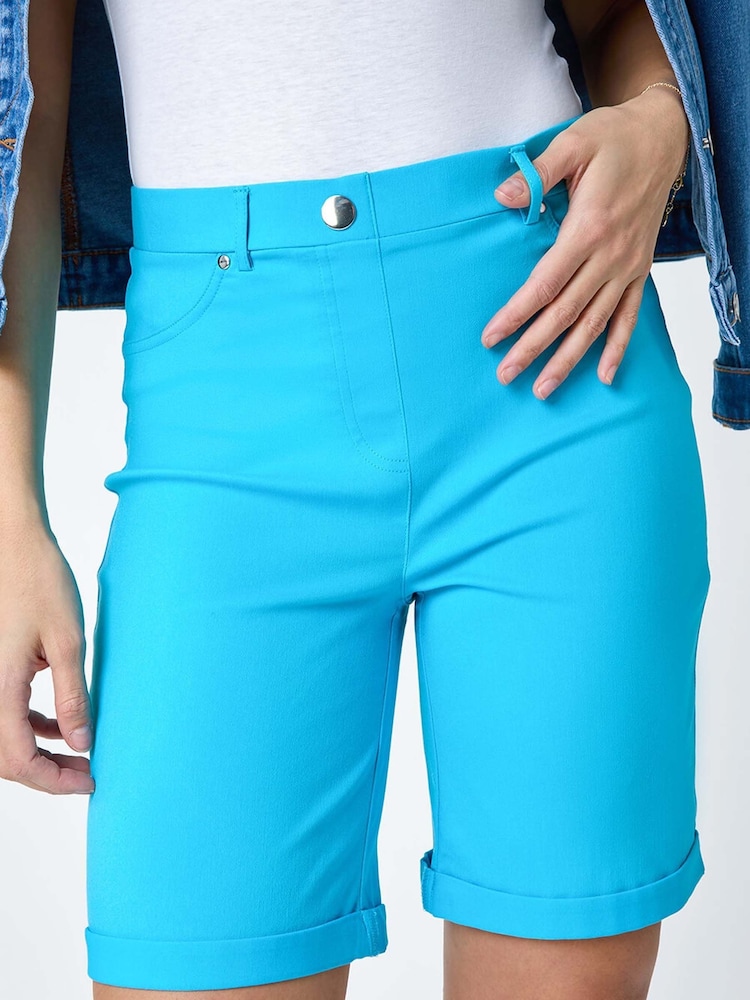 Roman Sky Blue Turned Hem Stretch Shorts - Image 5 of 5