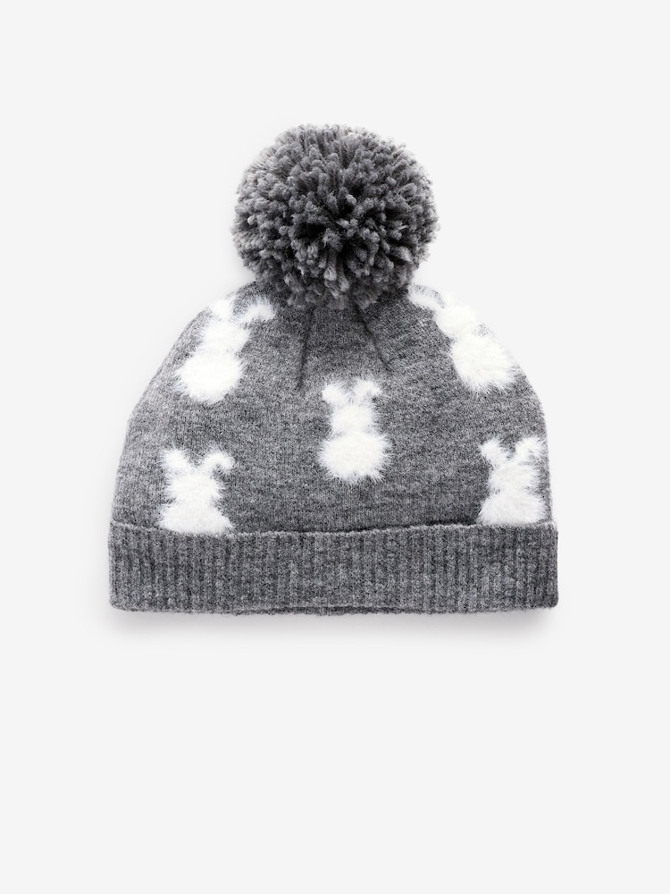 Charcoal Grey Bunny Baby Pom Hat (0mths-2yrs) - Image 1 of 2