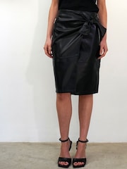 Religion Black Faux Fur Leather Midi Wrap Skirt With Zip Pockets - Image 3 of 5