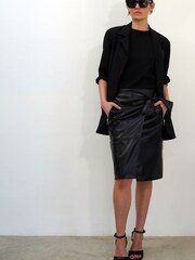 Religion Black Faux Fur Leather Midi Wrap Skirt With Zip Pockets - Image 5 of 5