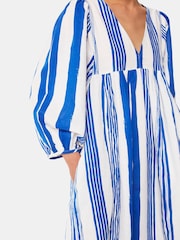 Whistles Blue Painted Stripe Gloria Linen/Cotton Blend Dress - Image 4 of 5