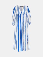 Whistles Blue Painted Stripe Gloria Linen/Cotton Blend Dress - Image 5 of 5