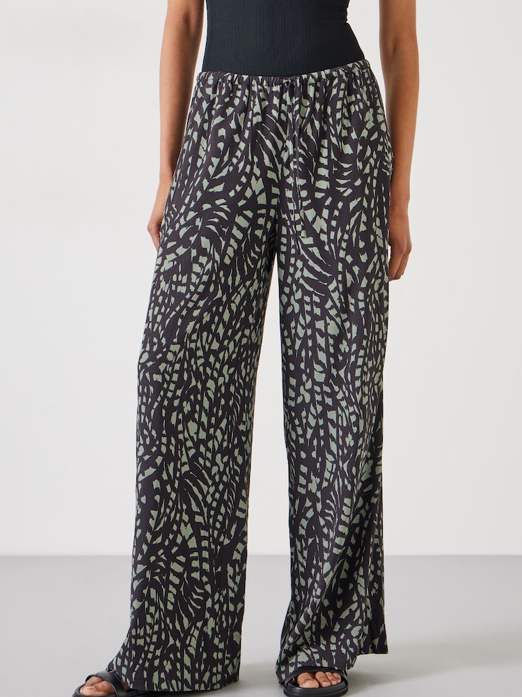 Hush Black Charcoal Mark Layla Printed Tie Waist Trousers - Image 1 of 5 Hush Black Charcoal Mark Layla Printed Tie Waist Trousers - Image 1 of 5