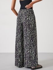 Hush Black Charcoal Mark Layla Printed Tie Waist Trousers - Image 2 of 5