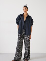 Hush Black Charcoal Mark Layla Printed Tie Waist Trousers - Image 4 of 5