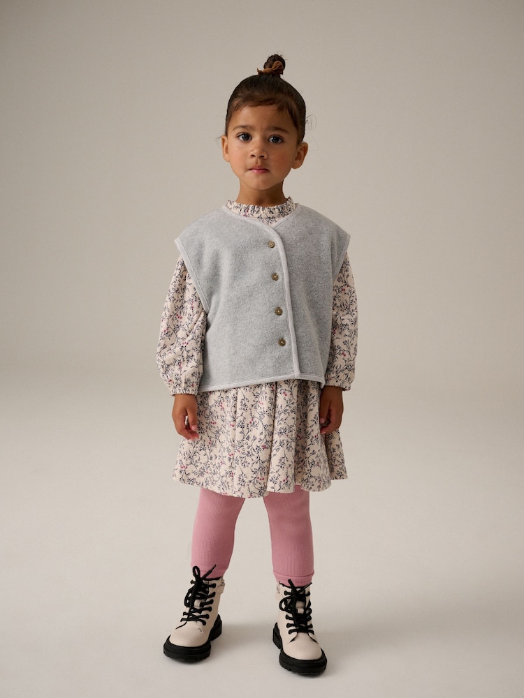 Grey Long Sleeve 100% Cotton Dress with Gilet and Leggings Set (3mths-7yrs) - Image 2 of 3