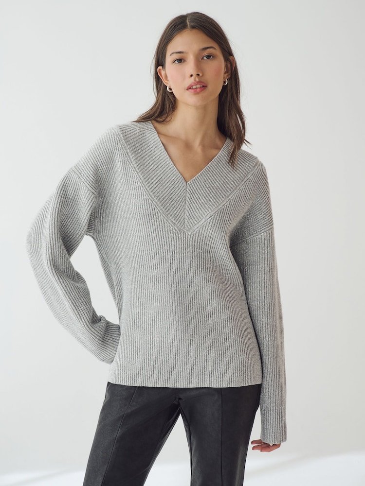 Grey Sparkle V-Neck Knit Jumper - Image 1 of 7
