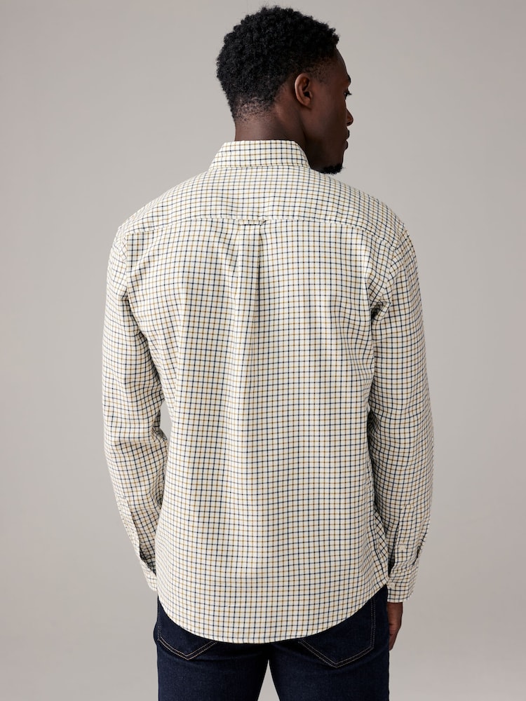 Ecru White Check Long Sleeve 100% Cotton Oxford Shirt - Image 2 of 9