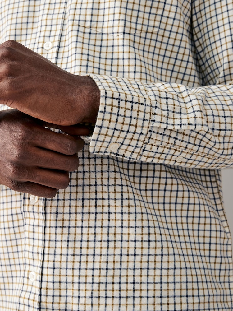 Biały ecru - Check Long Sleeve 100% Cotton Oxford Shirt - Image 5 of 9