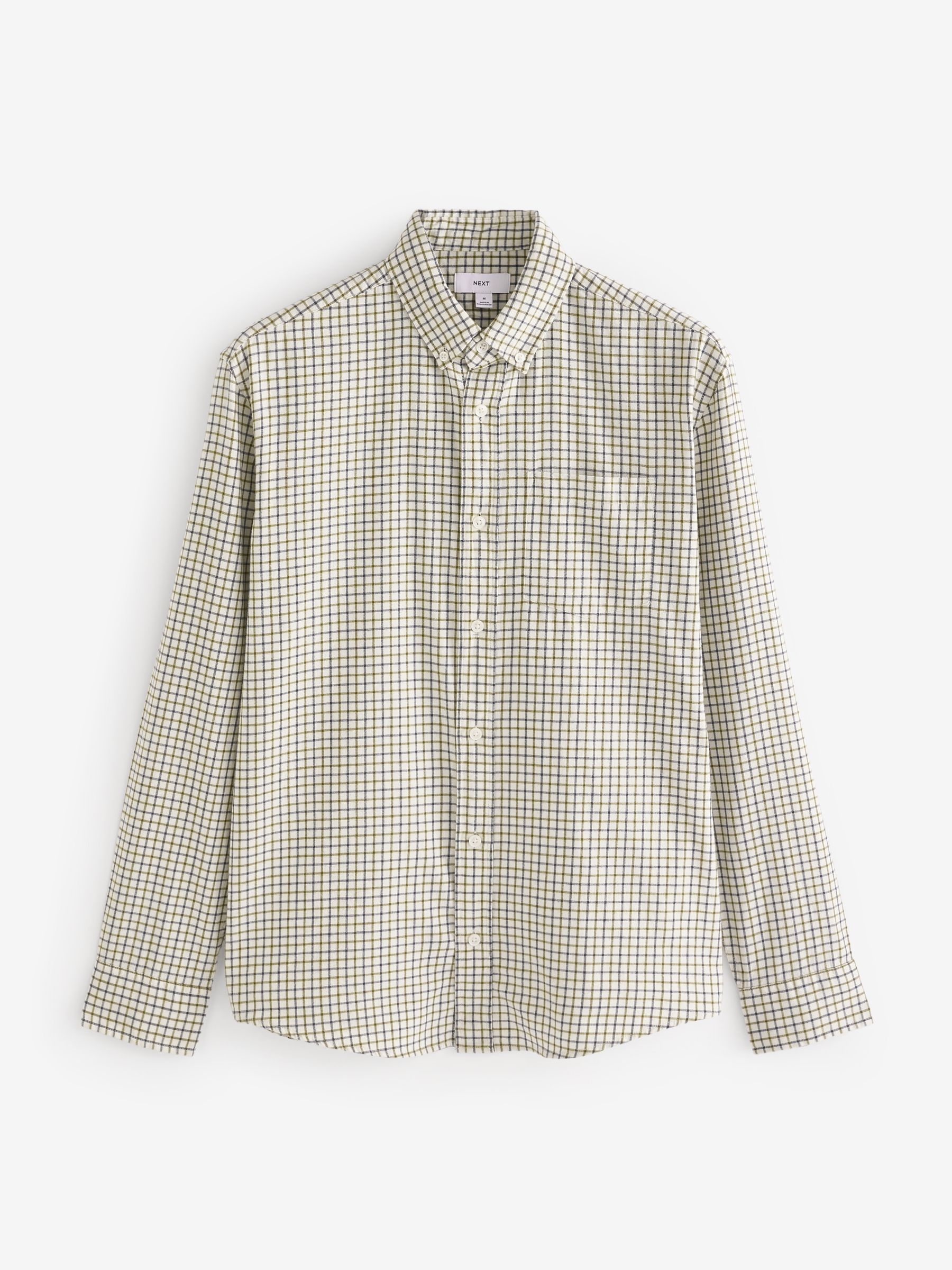 Next Ecru White Check Long Sleeve 100% Cotton Oxford Shirt