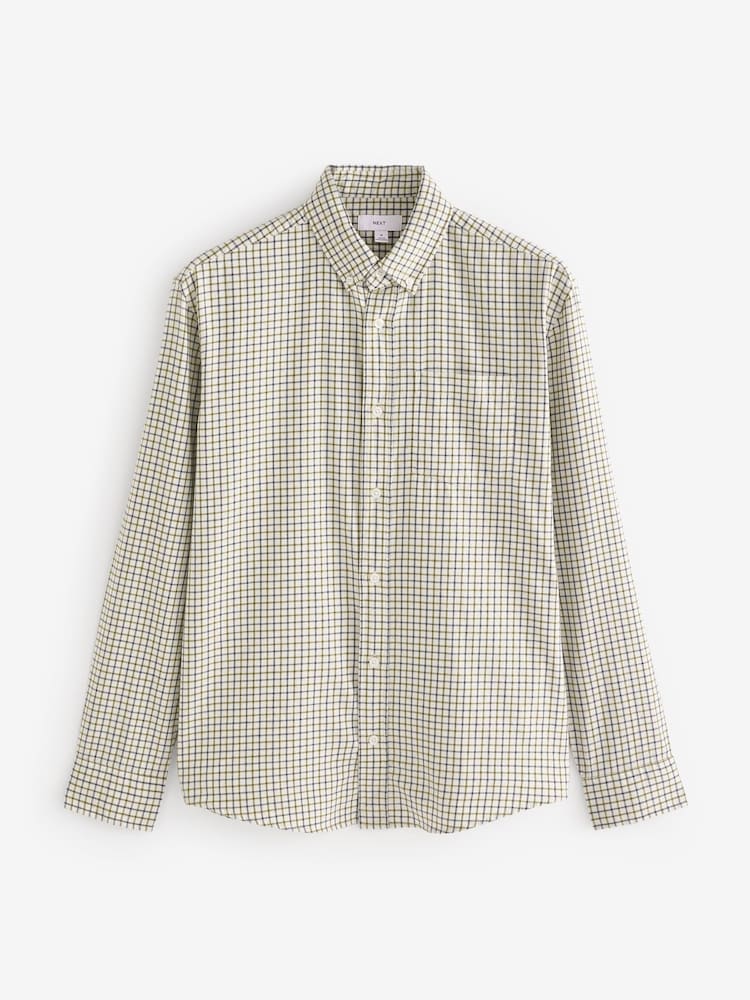 Biały ecru - Check Long Sleeve 100% Cotton Oxford Shirt - Image 7 of 9