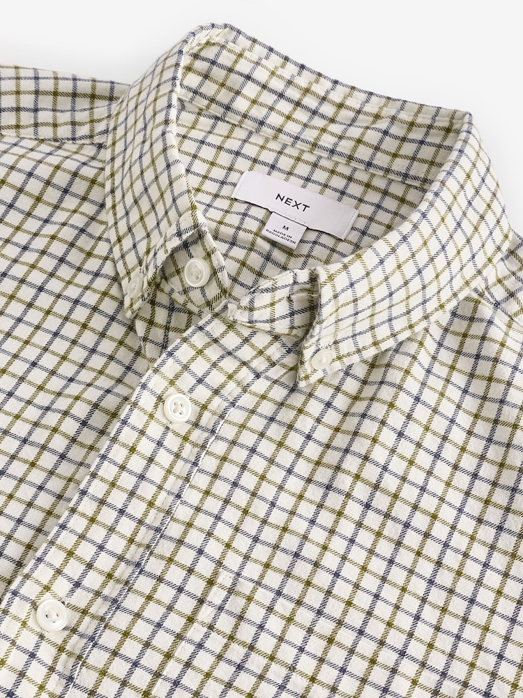 Biały ecru - Check Long Sleeve 100% Cotton Oxford Shirt - Image 8 of 9