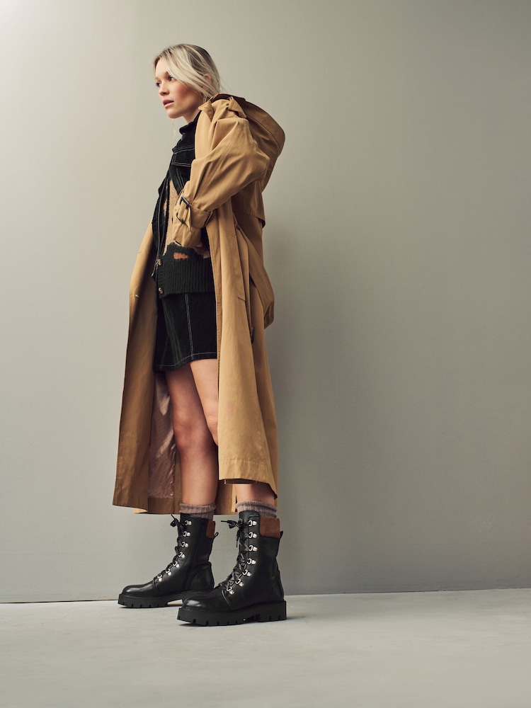 Black Leather Forever Comfort® Lace-Up Collared Hiker Boots - Image 2 of 9
