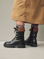 Black Leather Forever Comfort® Lace-Up Collared Hiker Boots - Image 3 of 9