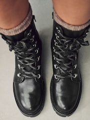 Black Leather Forever Comfort® Lace-Up Collared Hiker Boots - Image 5 of 9