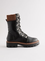 Black Leather Forever Comfort® Lace-Up Collared Hiker Boots - Image 6 of 9