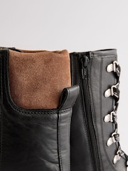 Black Leather Forever Comfort® Lace-Up Collared Hiker Boots - Image 8 of 9
