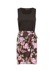 Mela Black Jersey Stretch Top And Woven Skirt Wrap Dress - Image 5 of 5
