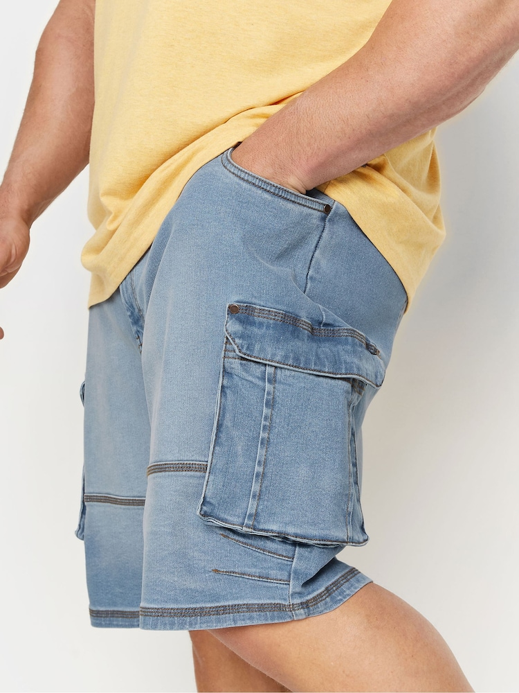 BadRhino Big & Tall Blue Camo Elasticated Waist Denim Shorts - Image 4 of 5