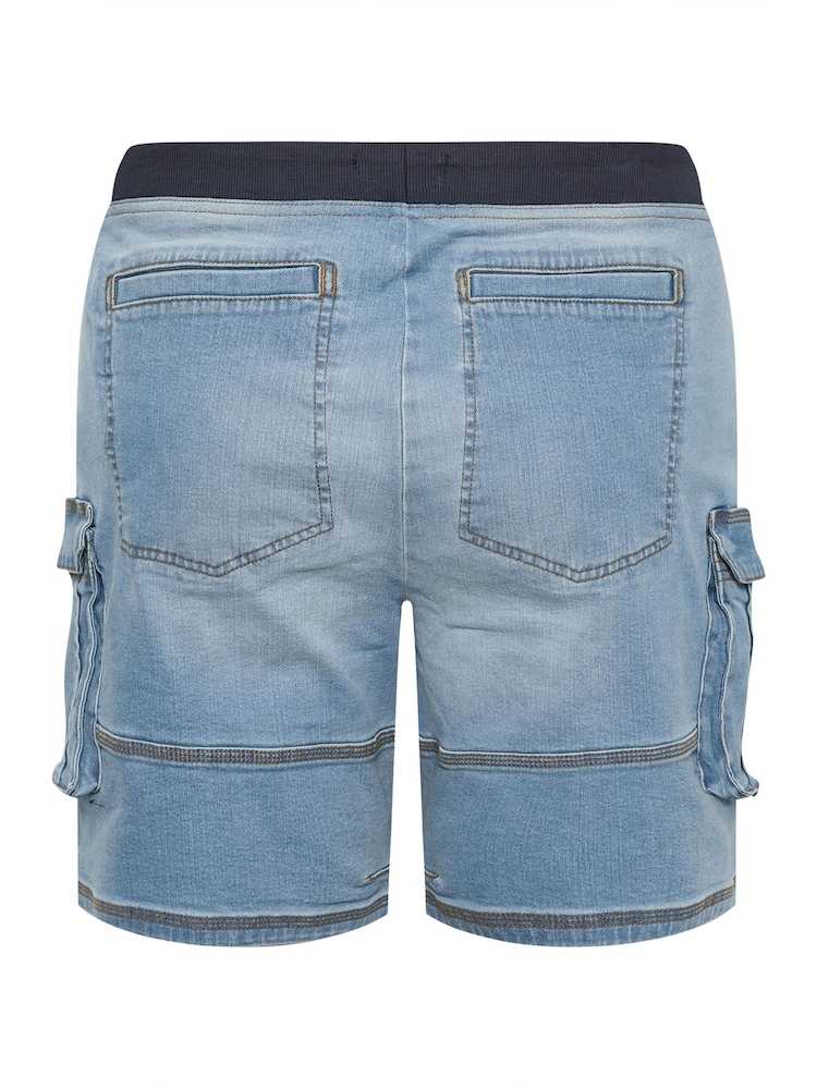 BadRhino Big & Tall Blue Camo Elasticated Waist Denim Shorts - Image 6 of 6